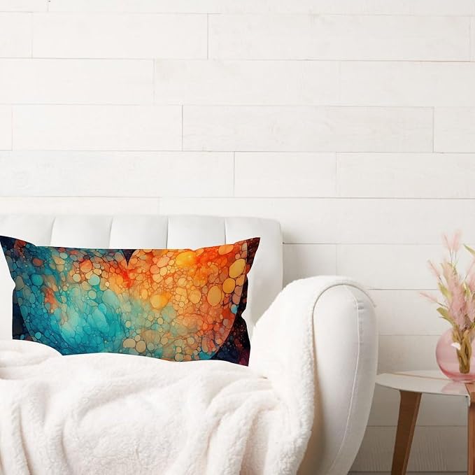 Ink Rainbow Shapes with Gold Lumbar Pillowcases Abstract Alcohol Ink Textures Pillow Case 12x24in Abstract Accent Modern Decorative Pillow Covers for for Home Sofa Couch Decoration