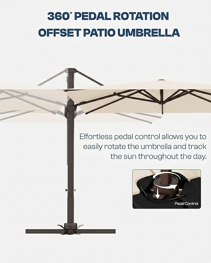 10'×10' Patio Umbrella, Aluminum Cantilever Umbrella with 360°Rotation, Offset Patio Umbrella with Easy Tilt & Fade Resistance for Pool Deck Garden Backyard, Beige (Base not Included)