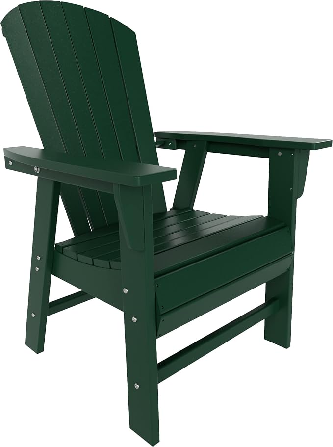 WestinTrends Dylan Adirondack Patio Dining Set for 4, All Weather Poly Lumber Outdoor Table and Chairs Set of 4, 43" Trestle Square Dining Table and Seashell Adirondack Dining Chair, Dark Green