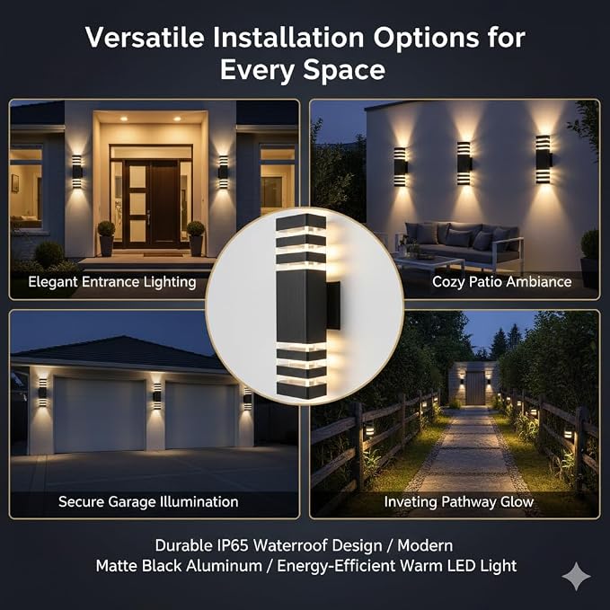 6Pack 15inch Outdoor LED Wall Lights,18W Outdoor Up&Down Wall Light Aluminum Body 4000K Day White Waterproof IP65 Outside Wall Lights 1800LM Outdoor Wall Mount Lights for Wall porch Garage Garden