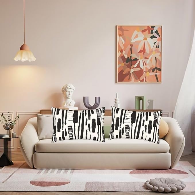 Outdoor Pillows Black And White Pillow Covers 31x47 Set of 2 Throw Pillow Covers, Geometric Throw Pillows Rectangular Lumbar Pillows Cushion Covers Decorative Pillows for Garden Patio Furniture J460