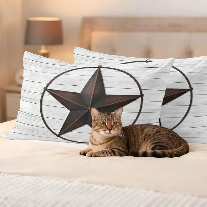 Outdoor Pillow Covers Set of 2, Vintage Farm Western Star Decorative Throw Pillow Covers 20X12IN, White Wood Grain Throw Pillows Protector Cushion Case for Patio,Couch,Sofa,Garden