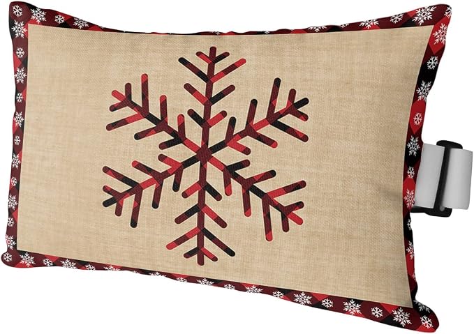 Outdoor Pillows Covers with Inserts Christmas Snowflake Retro Red and Black Buffalo Plaid Waterproof Pillow with Adjustable Strap Throw Pillows for Patio Furniture Recliner Lounge Chair, 11"x16", 1PCS