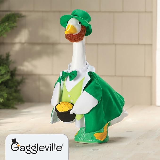 Gaggleville Lucky Leprechaun Goose Outfit, Fits Large 23" H Statue, St. | Patrick�s Day Costume for Lawn Decor, by Fox Valley Traders