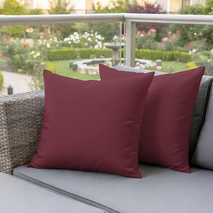 Outdoor Pillow Covers 20 x 20 Inches, Red Solid Color Waterproof Throw Pillow Cover Set of 2, Aesthetics Contemporary Luxury Decorative Square Cushion Covers for Patio/Couch/Garden