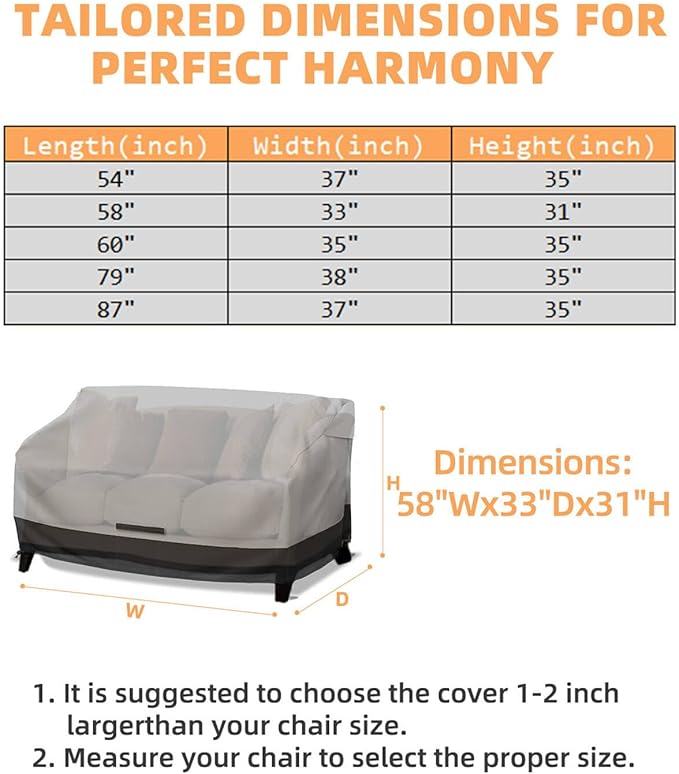 Shield Your Set With 600D Garden Furniture Covers, Keep Seating Fresh With Patio Furniture Covers Waterproof, Protect In Style Using Durable outdoor sofa cover, Size 58"Wx33"Dx31"H