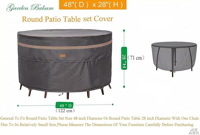 Heavy Duty Waterproof Patio Furniture Covers UV Resistant Round Outdoor Table Chair Covers Small Round 48"Diax28"H Dark Grey