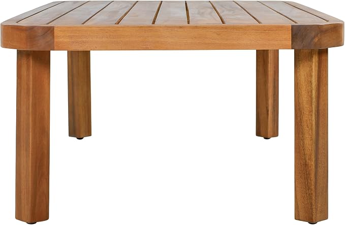 Christopher Knight Home Zura 4 Piece Patio Furniture Set with Removable Cushion, Outdoor Acacia Wood Conversation Set with Ottoman, Outdoor Sectional Sofa Set with Coffee Table, Teak+Cream