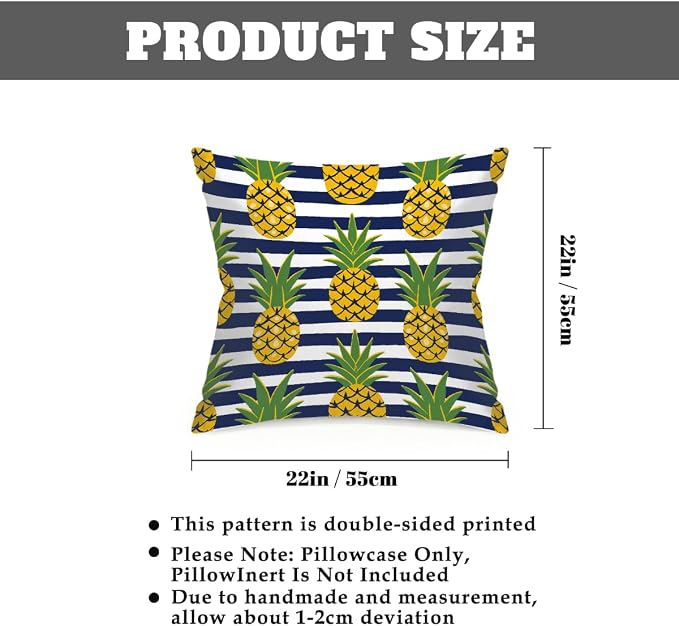 22x22 Inch Outdoor Pillow Covers Set of 2 Waterproof Throw Pillow Covers Decorative Couch Cushion Covers Pineapples Black Stripes Square Pillowcases Protectors for Patio Garden Sofa