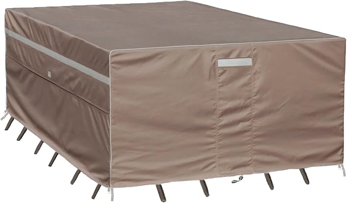 Heavy Duty Waterproof Patio Furniture Covers UV Resistant Rectangular Outdoor Table and Chair Covers 136"Wx 74"D x 28"H Brown