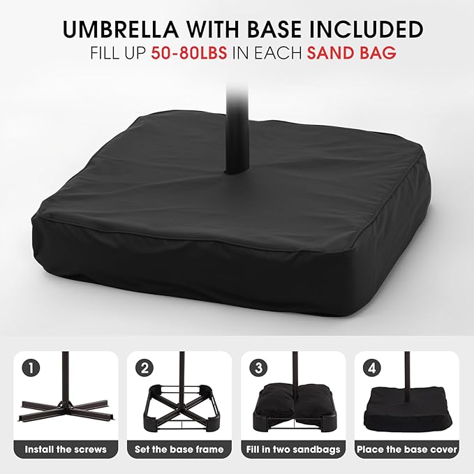 wikiwiki 10FT Solar Patio Offset Umbrella Outdoor Cantilever Umbrella Hanging Umbrellas with Weighted Base, Market Patio Umbrella for Backyard, Garden & Deck, Burgundy