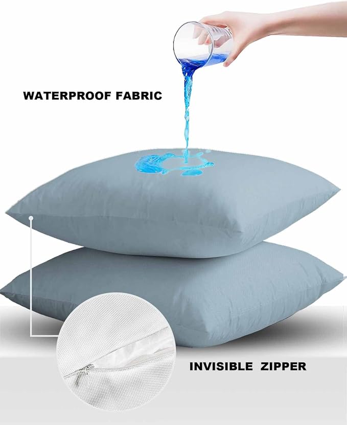 Outdoor Waterproof Throw Pillow Covers Set of 2 Winter Sky Blue Pillowcases 26x26 Inches Solid Color Patio Decorative Pillows Cushion Case Patio Pillows for Couch Bed Chair Garden