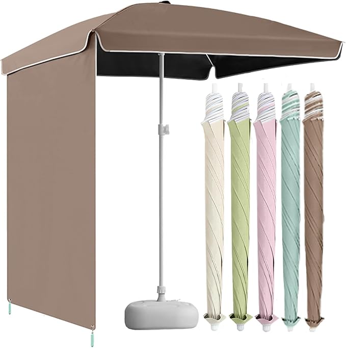 Foldable Outdoor Umbrella With Side Curtain For Privacy And Sun Protection, Patio Umbrella, For Beach Patio Garden Poolside Backyard(Coffee,Enlarged version)