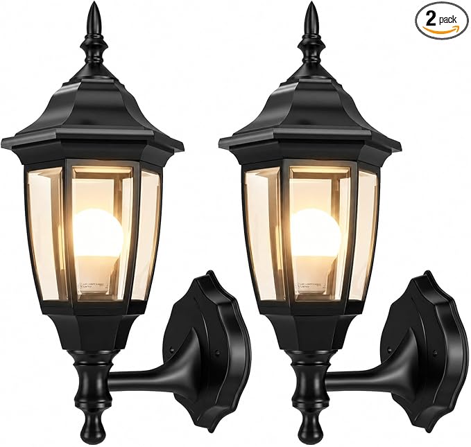 EMART Plastic Outdoor Wall Light Fixtures, Porch Sconces(2 Pack, Black) | Include Bulbs, Waterproof and Anti-Corrosion, Wall Mount for Outside, Garage, Front Door, House, Patio