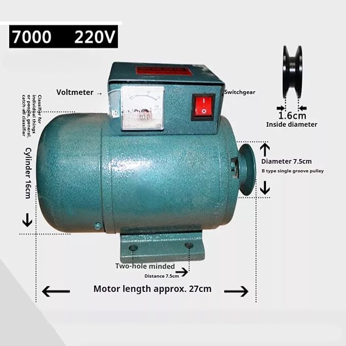 5000W/7000W 220V High Power Permanent Magnet Generator, Pure Copper Wire, Brushless Design, Pulley-Driven, For Lighting(Gloves Included)(7000w)