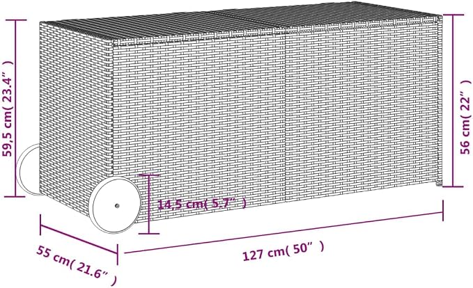 Outdoor Storage Box Poly Rattan Garden Deck Chest with Zipped Liner and Gas Lift Mechanism for Patio Furniture Cushions and Pillows Large Wicker Trunk in Various (127 x 55 x 56/59.5 cm)
