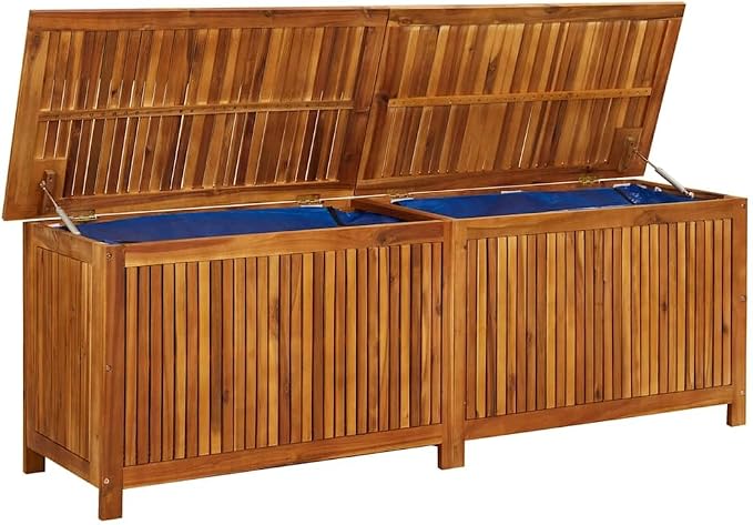 Solid Acacia Wood Storage Box with Oiled Finish, 68.9 Inch Large Rectangular Deck Box for Garden and Patio, Wooden Outdoor Cushion Chest for Pillows and Blankets, Brown