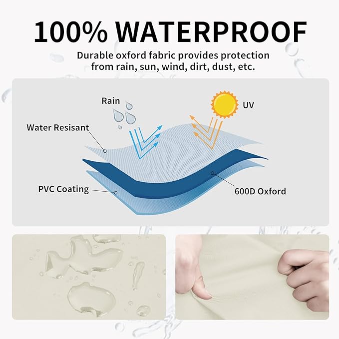 Easy-Going Outdoor Chair Cover Waterproof, Heavy Duty Patio Chair Cover, Windproof Outdoor Furniture Cover with Air Vent (1 Pack-33.5Wx31.5Dx36H inch, Beige/Brown)