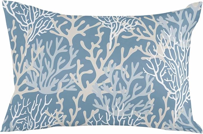 Outdoor Waterproof Throw Pillow Covers Set of 2 Teal Blue Coral Lumbar Pillowcases 20x12 Inches Nautical Coastal Marine Life Patio Decorative Pillows Cushion Case Patio Pillows for Couch Bed Garden