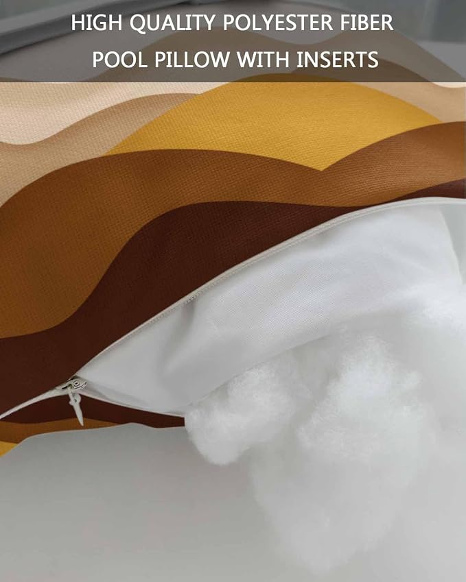 Chaise Lounge Head Resting Pillows,Orange Brown Ombre Abstract Geometric Ocean Waves Outdoor Chaise Pillows,Waterproof Patio Furniture Pillows with Insert and Adjustable Elastic Strap for Beach Chair