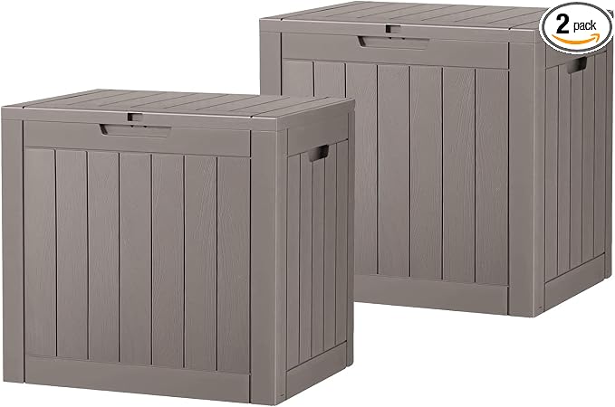 KAMABOKO 32 Gallon Outdoor Storage Box 2 Pack All-Weather Deck Box for Patio Furniture, Package Deliveries, Garden Tools, Pool Supplies & Cushions, Grey