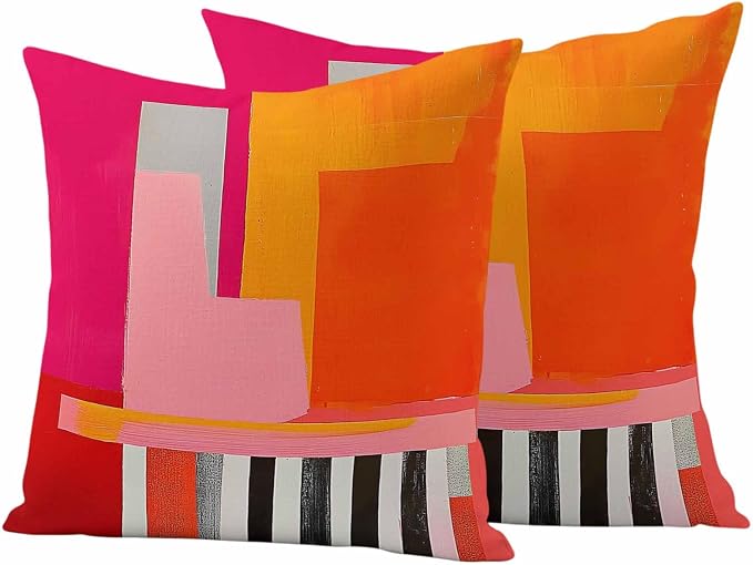 JasmineM Outdoor Pillow Cover 16x16 Inches Set of 2 Abstract Pink Orange Red Waterproof Throw Pillow Covers Painting Modern Art Decorative Pillowcases Garden Cushion Case for Patio Couch Sofa