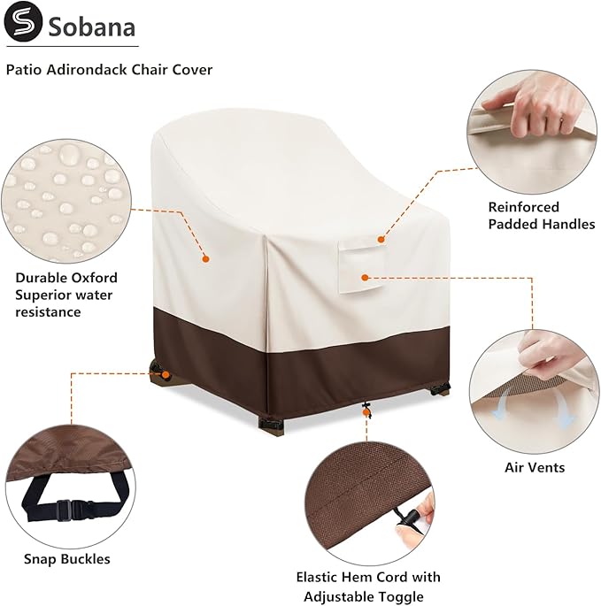 Patio Adirondack Chair Cover 2 Pack, 33W x 35D x 36H inches Waterproof Heavy Duty Outdoor Chair Covers,Adirondack Chair Covers for Outdoor Chair, Beige