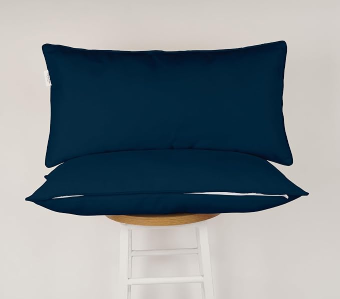 Indoor/Outdoor Polyester Fabric Lumbar Pillow Cover, All-Weather Waterproof Rectangular Cushion Case for Patio Furniture, 12 x 24 Set of 2 - Blue