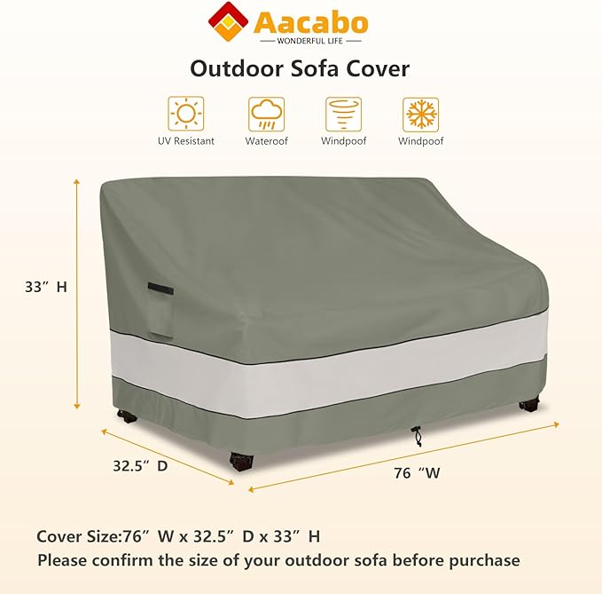 Outdoor Sofa Cover,Patio Loveseat Cover,3-Seater Bench Cover,Waterproof Heavy Duty Patio Furniture Covers,76W x 32.5D x 33H Inches