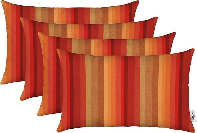 RSH DECOR Sunbrella Lumbar Throw Pillows Set of 4 | 20" x 12" | Water and Fade-Resistant Performance Fabric | Outdoor Pillow Covers with Down-Alternative Inserts | Astoria Sunset - Made in USA