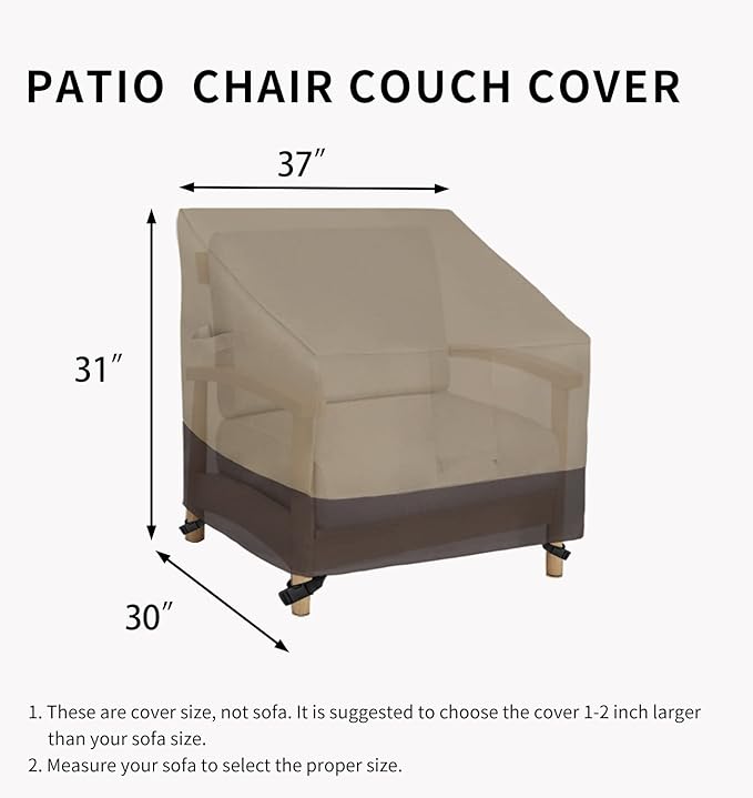 Easy-Going Outdoor Chair Cover Waterproof, Heavy Duty Patio Chair Cover, Windproof Outdoor Furniture Cover with Air Vent (1 Pack-37Wx30Dx31H inch, Camel/Dark Brown)