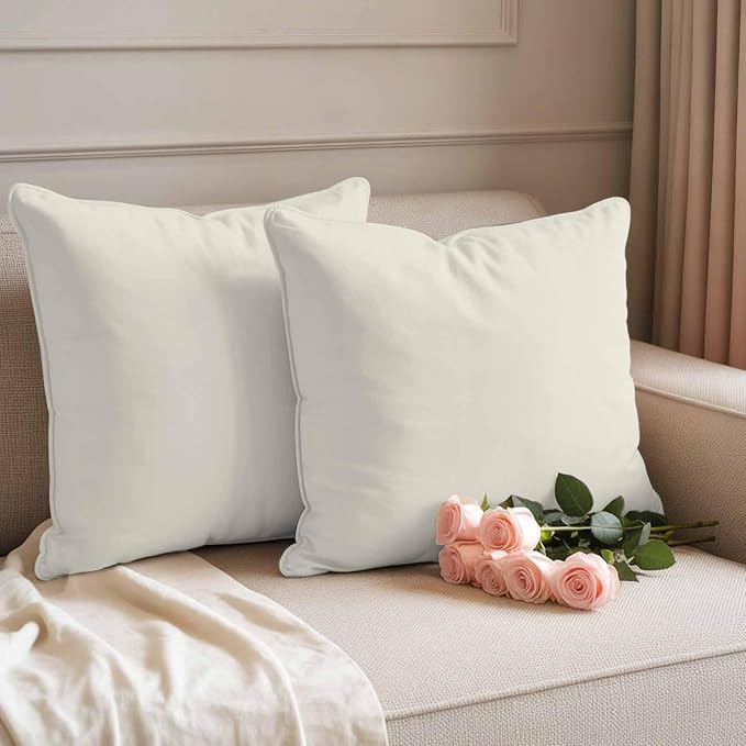 Outdoor Pillow Covers 24 x 24 Inches, Cream Solid Color Waterproof Throw Pillow Cover Set of 2, Aesthetics Contemporary Luxury Decorative Square Cushion Covers for Patio/Couch/Garden