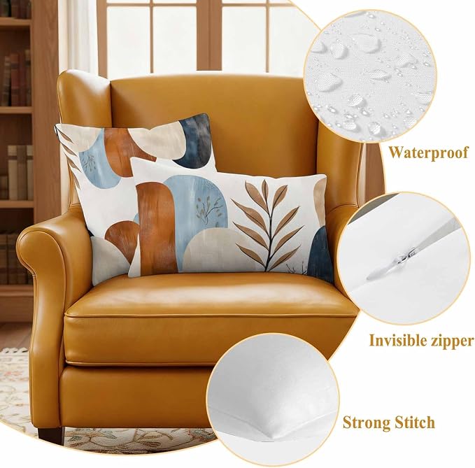 Bohemian Nordic Outdoor Waterproof Throw Pillow Covers Set of 2, 26"x26", Simple Colorful Abstract Leaves Decorative Pillow Covers Outside Cushion Case for Patio Porch Garden