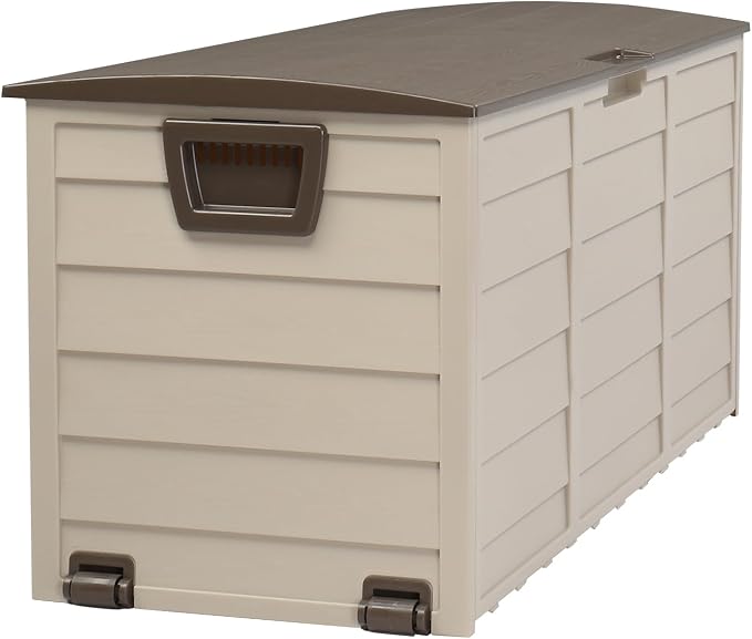 Brown 75 Gallon Outdoor Storage Deck Box, Patio Storage w/Lockable Storage Bench for Patio Furniture, Outdoor Cushions, Garden Tools & Sports/Pools Organization 260L 44"L x 21.3"W x 19.3"H