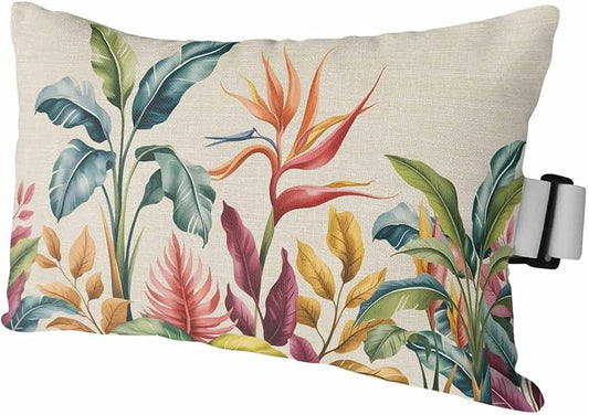 Outdoor Lumbar Pillow Set of 1, Tropical Plants Waterproof Beach Headrest Pillow with Inserts, Summer Vintage Botanical Flower Leaf Beige Recliner Throw Pillows for Patio Furniture, 11 x 16