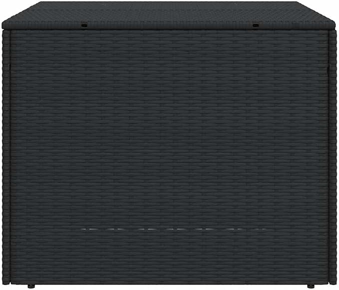 Modern Outdoor Garden Storage Box, 291 Liter Black Poly Rattan Medium Storage with Powder-Coated Steel Frame for Cushions and Tools