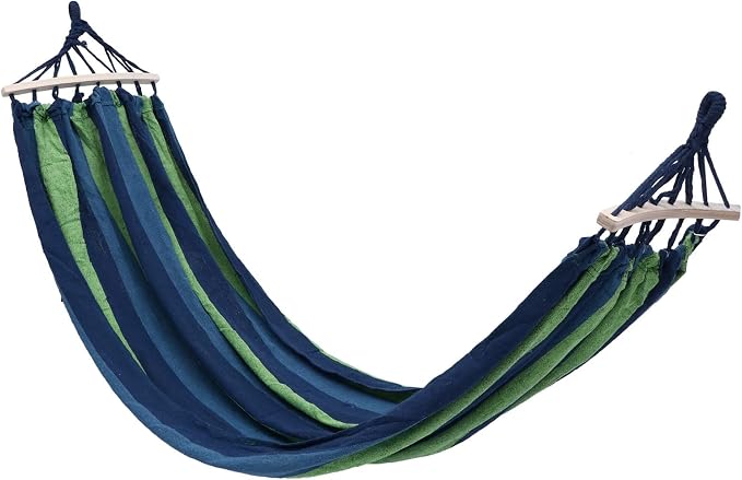 Outdoor Travel Striped Canvas Hammock Swing Bed, Extra Wide 190x100cm Portable Camping Hammock for Hiking and Backyard Relaxation