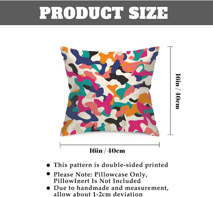 16x16 Inch Outdoor Pillow Covers Set of 2 Waterproof Throw Pillow Covers Decorative Couch Cushion Covers Colorful Camouflage Art Square Pillowcases Protectors for Patio Garden Sofa