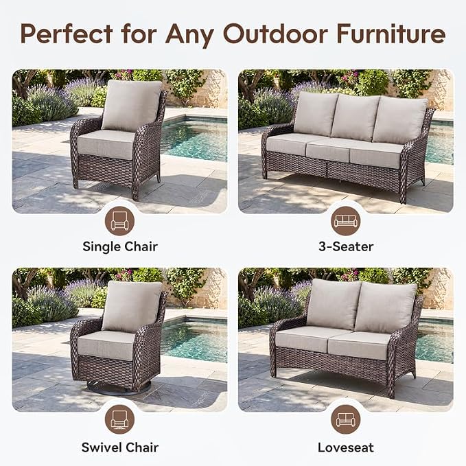 Luxury 22*24*6in Outdoor Patio Cushions, 2 Pieces Beige Outdoor Cushion | 6'' Thick Outdoor Cushions, Water-Resistant, Reversible, Removable Cover, for Patio Chairs Sofa Couch Loveseat