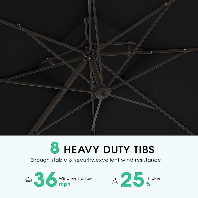 JEAREY 9ft 2-Tier Cantilever Patio Umbrella, Large Square Outdoor Offset Umbrella with Double Top Vent and 360-degree Rotation for Garden, Deck, Pool, Patio, Black