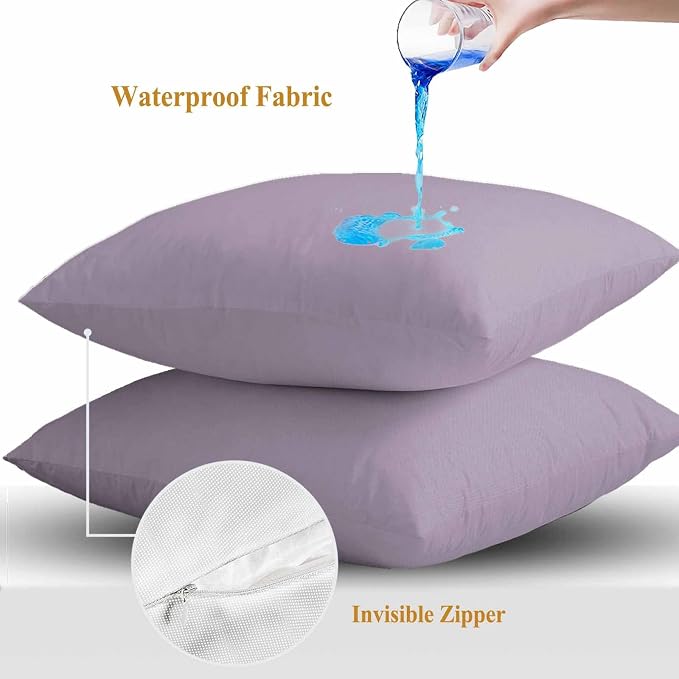 Throw Pillow Covers 20x20 Inch Set of 2, Purple Solid Color Waterproof Outdoor Pillow Covers, Aesthetics Contemporary Luxury Decorative Cushion Pillowcases for Couch, Sofa, Bed, Garden, Patio