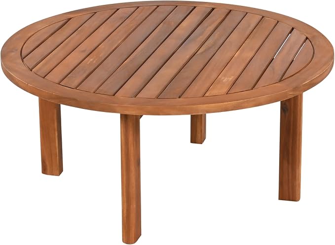 Merax 4 Pieces Acacia Wood Patio Furniture Set, Outdoor Woven Rope Conversation Sets with 1 Loveseat, 2 Chairs and Round Table for Backyard, Porch, Garden, Deep Seating & Soft Cushions, Teak+Beige