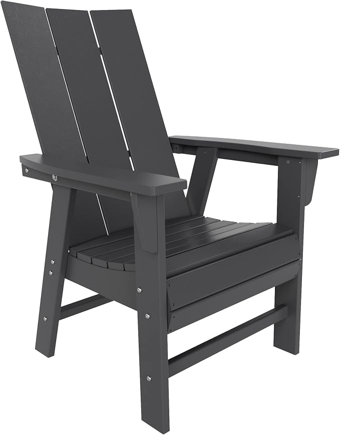WestinTrends Ashore 5 Pieces Adirondack Patio Dining Set, All Weather Poly Lumber Slatted Modern Farmhouse Outdoor Furniture Set, 43" Trestle Square Table and 4 Adirondack Dining Chair, Gray