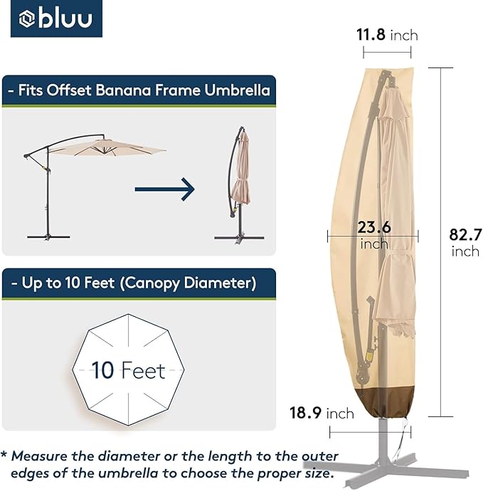 BLUU BANYAN 10 FT Patio Offset Umbrella Cantilever Hanging Umbrellas, 24 Month Fade Resistance & Water-repellent UV Protection, Crank & Cross Base (Beige, 10 FT WITH 600D COVER)