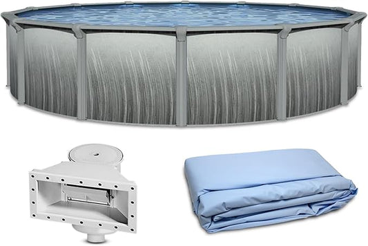 Blue Wave Martinique 18-ft Round 52-in Deep Hard Sided Steel Wall Above Ground Pool with 7-in Top Seats, 6-in Verticals, Skimmer & Vinyl Liner - 7,200 Gallon Capacity for Family Swimming & Recreation