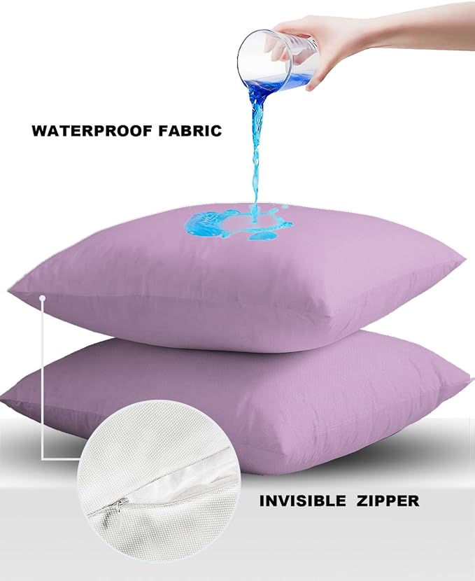 Outdoor Waterproof Throw Pillow Covers Set of 2 Lavender Pillowcases 24x24 Inches Solid Purple Color Patio Decorative Pillows Cushion Case Patio Pillows for Couch Bed Chair Garden