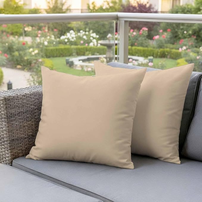 Outdoor Pillow Covers 26 x 26 Inches, Khaki Solid Color Waterproof Throw Pillow Cover Set of 2, Aesthetics Contemporary Luxury Decorative Square Cushion Covers for Patio/Couch/Garden