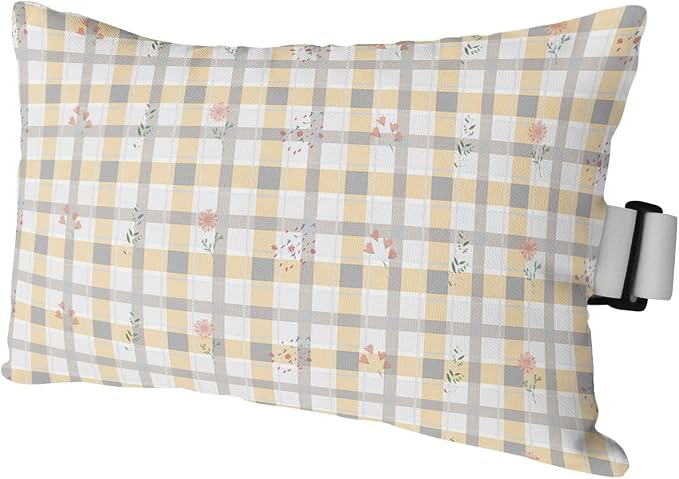 Outdoor Pillows Covers with Inserts Yellow Gray Plaid Plants Flower Pattern Waterproof Recliner Pillow with Adjustable Strap Throw Pillows for Patio Furniture Pool Lounge Chair, 12x20 inch, 1PCS