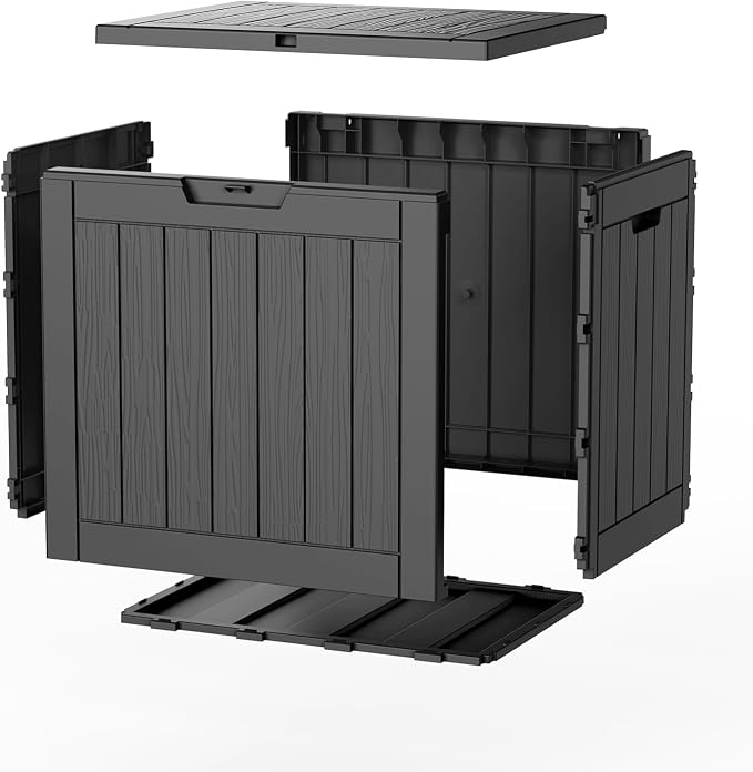 PatioZen 36 Gallon Deck Box,Waterproof Resin Outdoor Storage Boxes, Outside Storage Lockable Container for Garden Tools,Indooor Cushions,Accessories (Black)