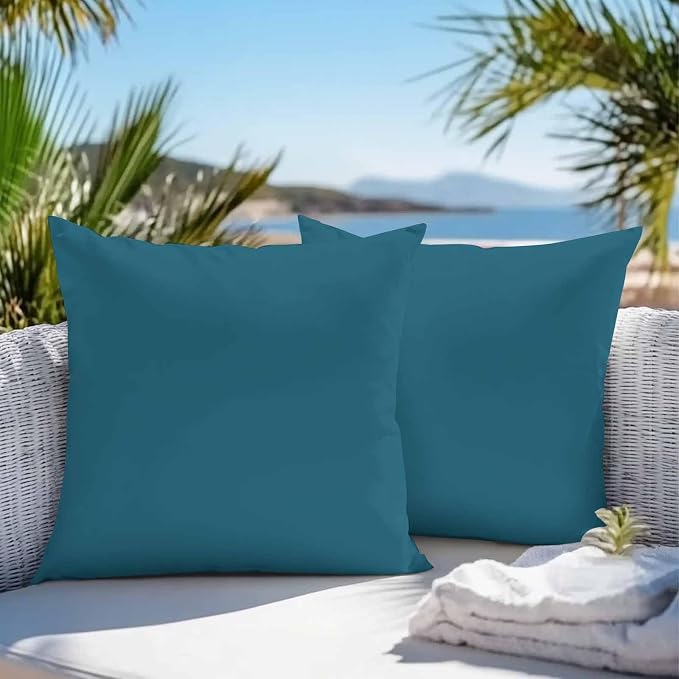 Vandarllin Outdoor Throw Pillows Covers 16x16 inch Set of 2 Waterproof Dark Teal Decorative Zippered Cushion Covers for Patio Furniture, Solid Green Color Lumbar Pillowcases